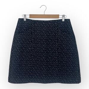 Ann Taylor LOFT Jacquard A-Line Mini Skirt Size 8 Navy Blue Pink Embroidered